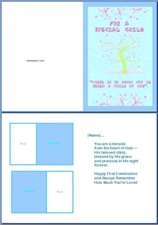 Example Communion Card:For A Special Child